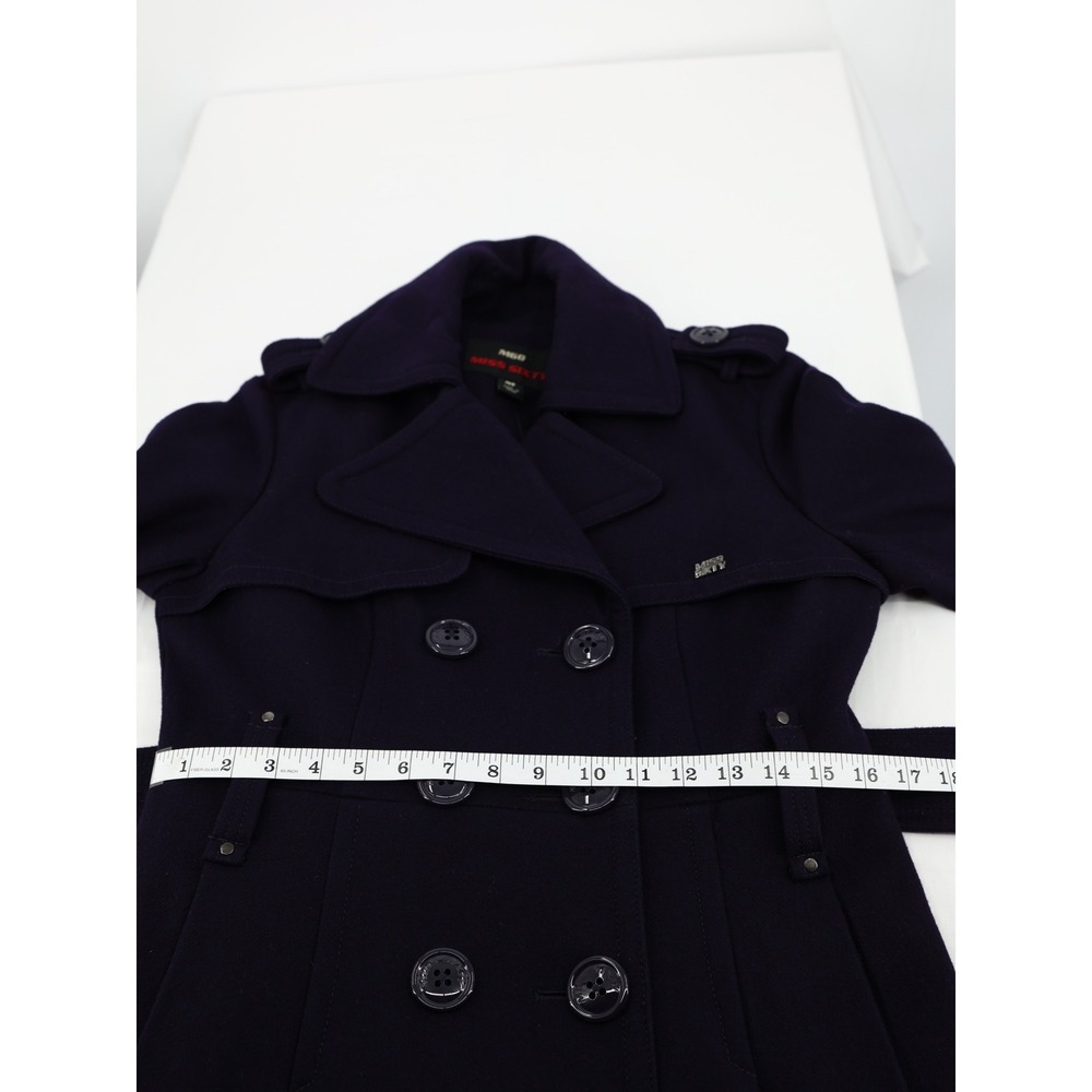 Miss Sixty Wool Blend Belted Peacoat Pleated Back Purple Y2K Jacket Size M - Picture 10 of 16